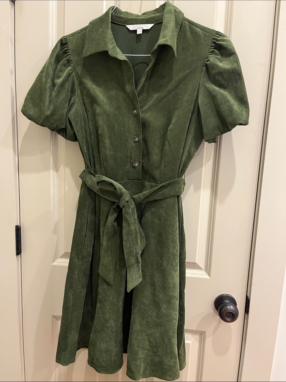 Robbie Bee Olive Green Corduroy Belted Midi Dress